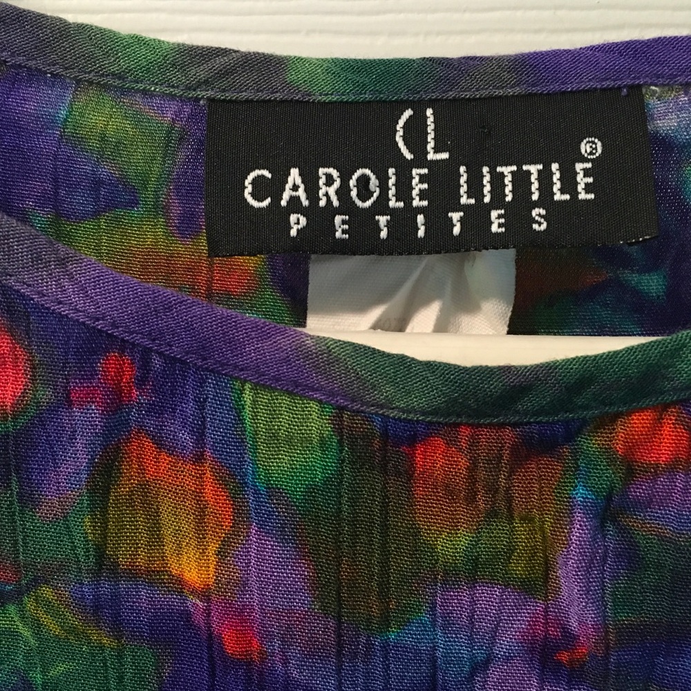 Vintage Carole Little Multicolor Floral Print Short Sleeve Top - Picture 3 of 12